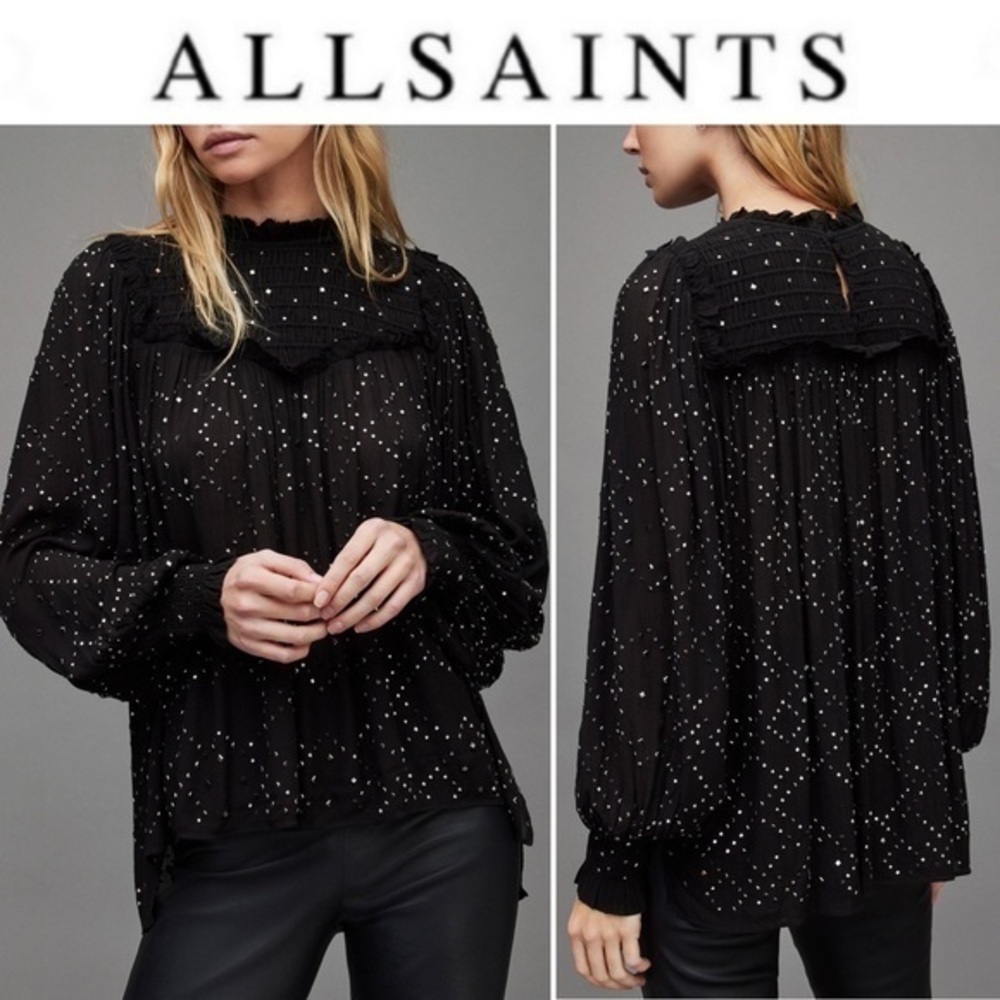 All Saints Perri Tulle Sparkle Top in Black US 0 NWT 329$